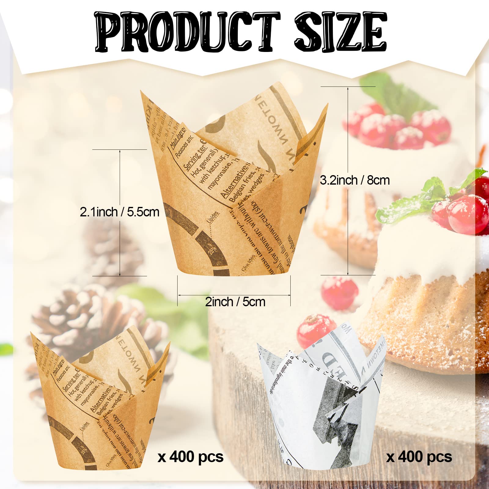 800 Pcs Tulip Cupcake Liners Baking Cups Muffin Baking Cupcake Liners Wrappers Greaseproof Tulip Baking Cups Holders For Party W